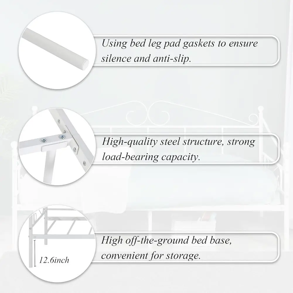 Rangka Tempat Tidur Twin dari Logam Putih dengan Sandaran Kepala, Platform Kasur, dan Pilihan Tempat Tidur Sofa untuk Ruang Tamu/Kamar Tamu
