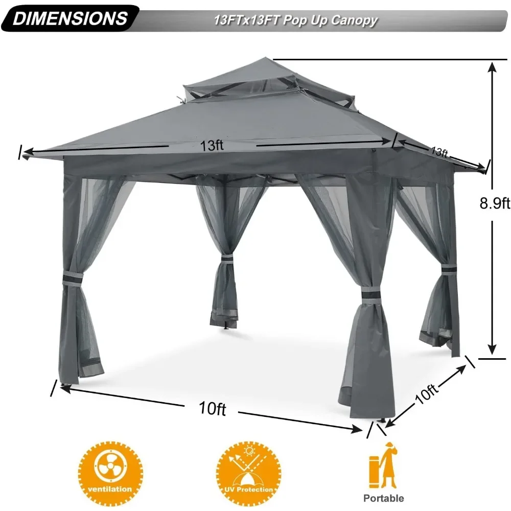 Imagem -05 - Barraca ao ar Livre com Mosquiteiro Pop up Canopy Pátio Jardim Quintal 13x13