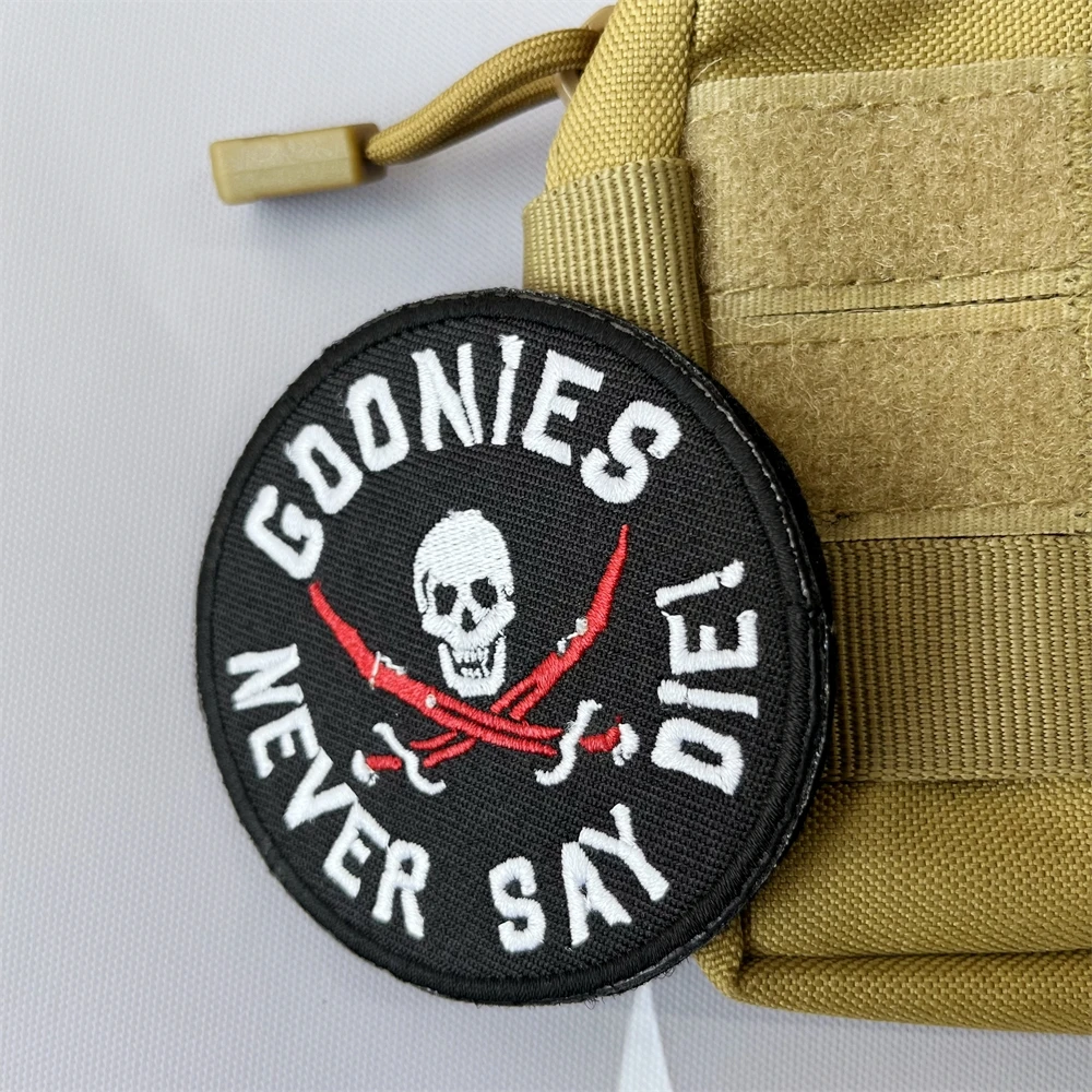 Goonies Never Say Diei Embroidered Patches Tactical Morale Badge Backpack Hook and Loop Sticker