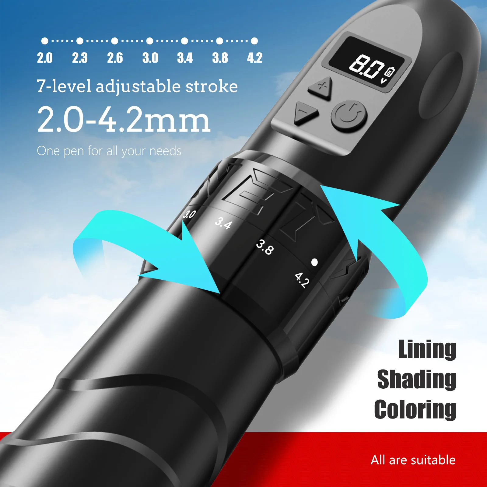 XNET ماكينة رسم الوشم التجميلي اللاسلكية مجموعة أقلام دوارة محرك مخصص بطارية 2400 مللي أمبير 10 أحبار الوشم المبتدئين مجموعة كاملة لفنان الوشم F2 #3