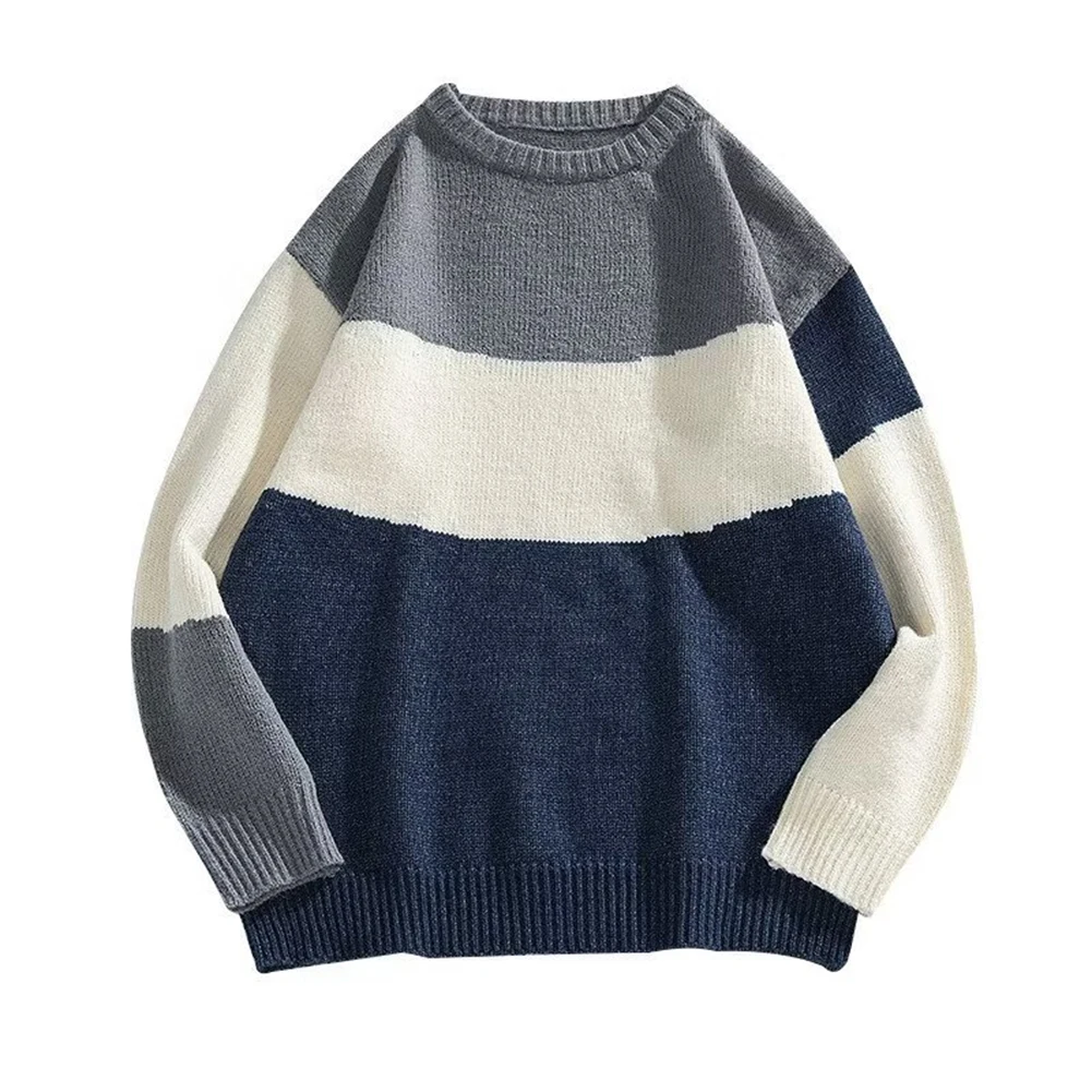 Mens Loose Casual Round Neck Cardigan Contrast Color Long Sleeve Pullover Sweater For Daily Home Commuting All Season Wear