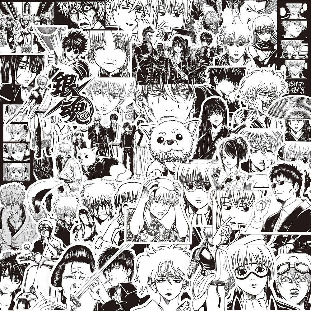 10/30/80pcs Black and White Gintama Stickers Cool Sakata Gintoki Anime Sticker Skateboard Car Laptop Hijikata Toushirou Decals