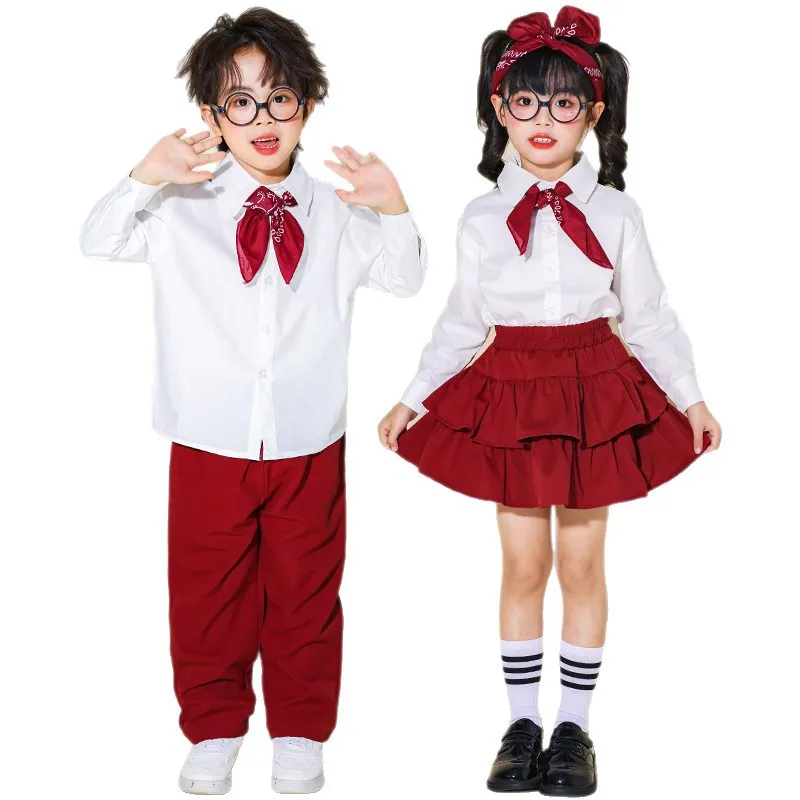 

Игры для начальной школы, костюмы для церемонии открытия, детская красная форма для черлидинга, униформа для хора, классная униформа