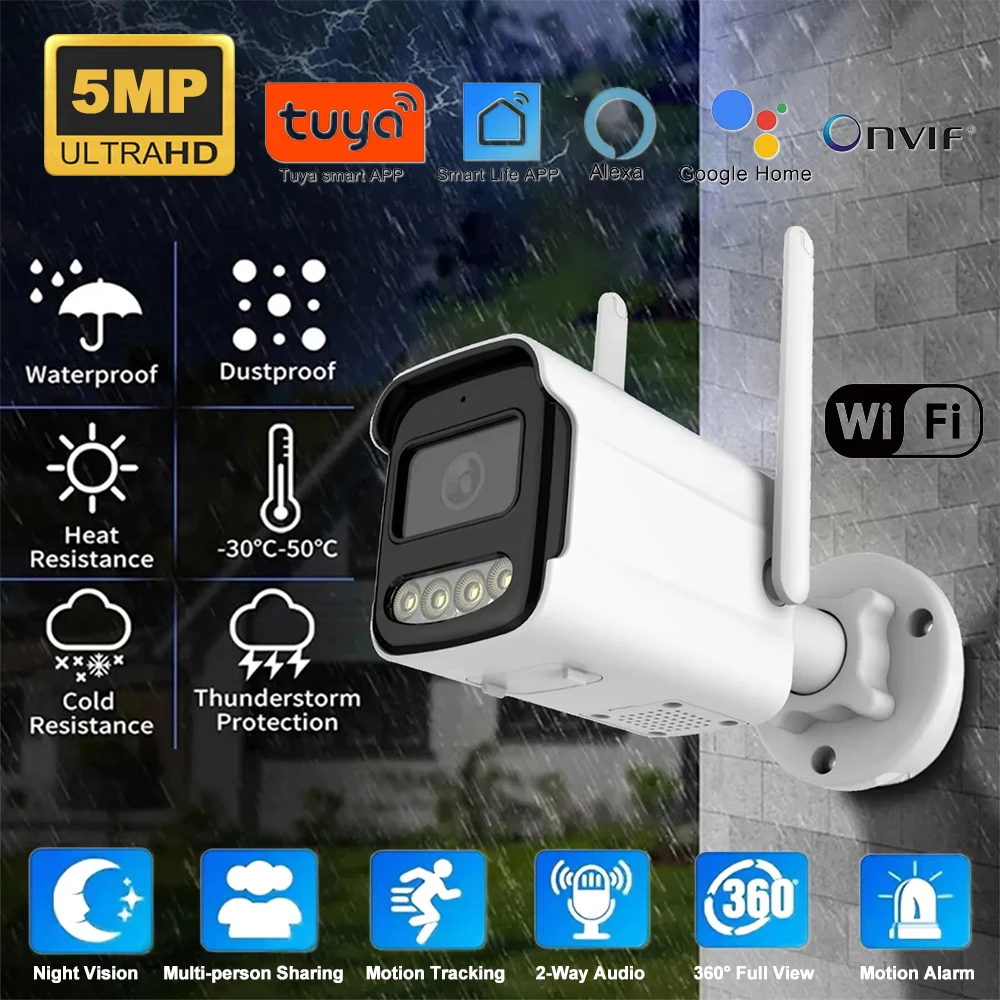 Tuya Wifi caméra IP sans fil HD 5MP AI humain détecter caméra CCTV balle Surveillance extérieure Protection de sécurité caméra étanche