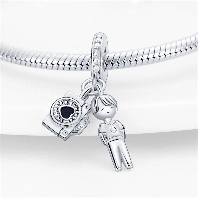 925 Sterling Silver Travel Camera Charms Beads Zircon Dangle Fit 3mm Original Bracelet DIY Women Party Jewelry Gifts