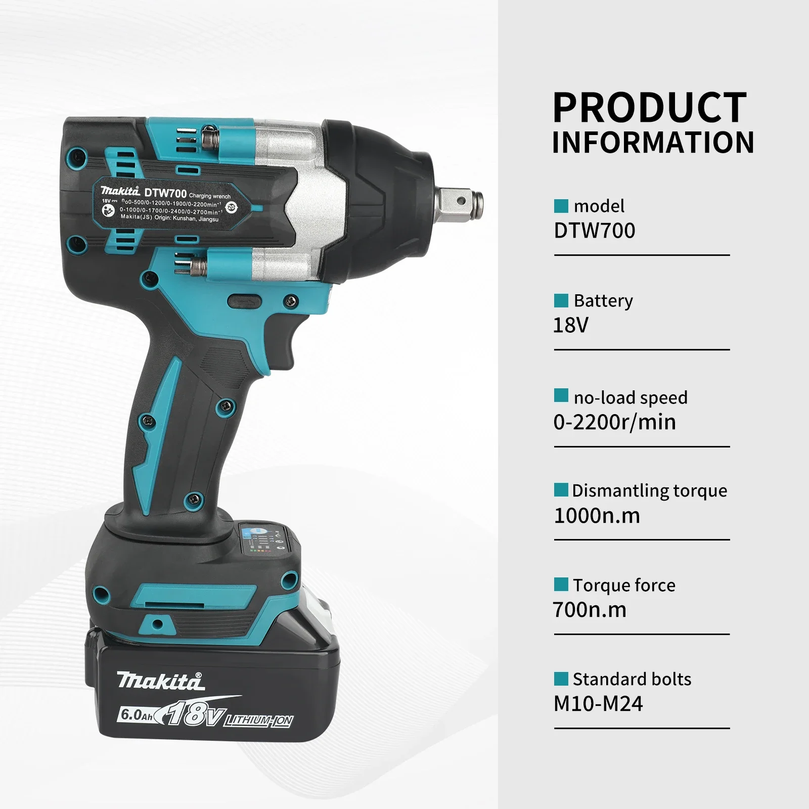 Makita DTW700 18V Cordless Impact Wrench Brushless Motor 700 Nm Variable Speed Electric Wrench High Effieiency Durable Auto Stop image 3