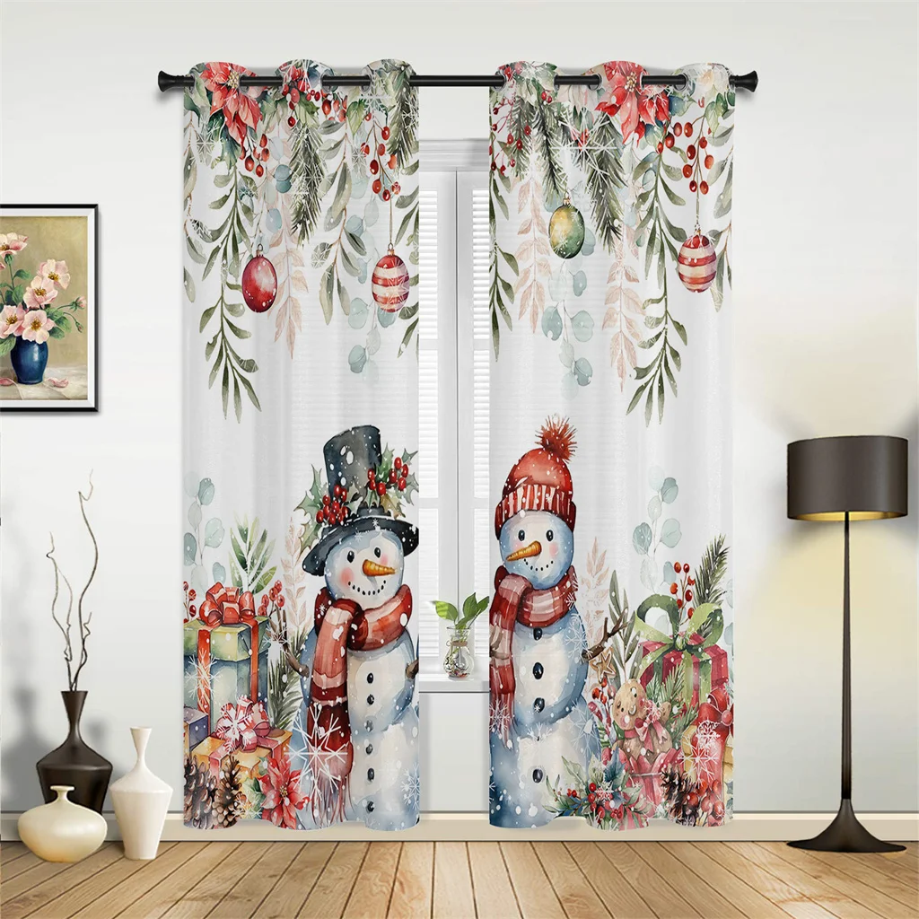 Christmas Home Decor Curtains Christmas Tree Snowflake Gift Box Curtains 2Pcs Living Room Bedroom Balcony Kitchen Window Decor