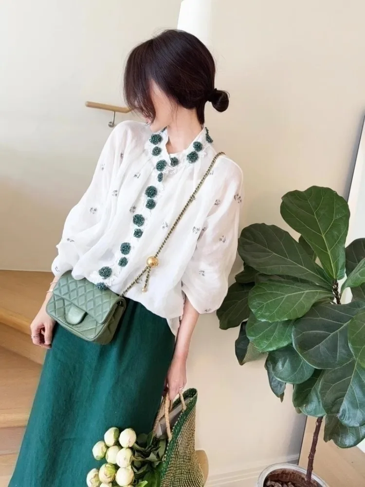 

Premium Unique White Linen irt And Skirt Set Early Autumn Trendy Two-Piece Suit for Women Fre Sle Casual Wear