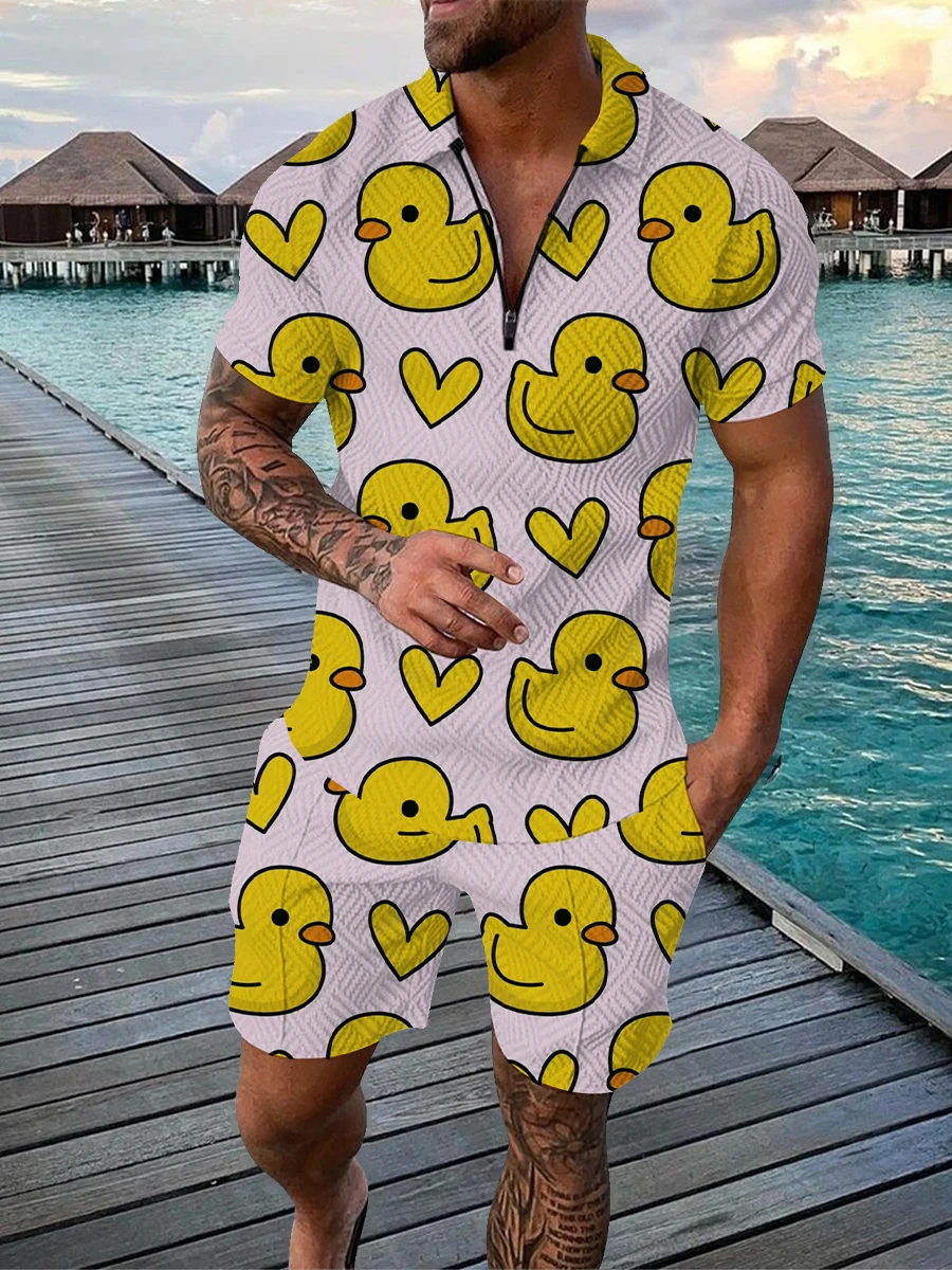Grappige Cartoon Duck Panda 3d Print Poloshirts Shorts Sets Mannen Mode Oversized Korte Mouwen Broek Set Past Bij Man Kleding