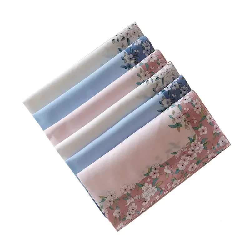 

3Pcs 43x43cm Square 100% Cotton Soft Hand Towel Flower Lady Women Handkerchiefs Wedding Valentine Day Gift