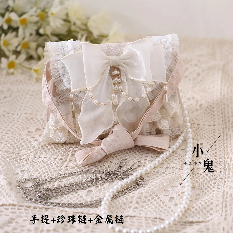 

Pearl Chain Lolita Bags for Woman Gentle Teenage Girls Sac Femme Bow Crossbady Bag Original Bolso Elegant Bolsos De Mujer