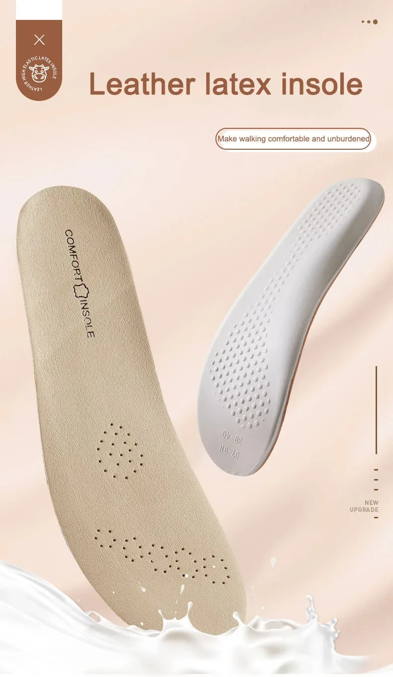 Latex Insole for Feet Leather Shoe Sole Inserts Soft Cowhide Sports Shock Absorbing Plantar Fasciitis Template Insoles for Shoes