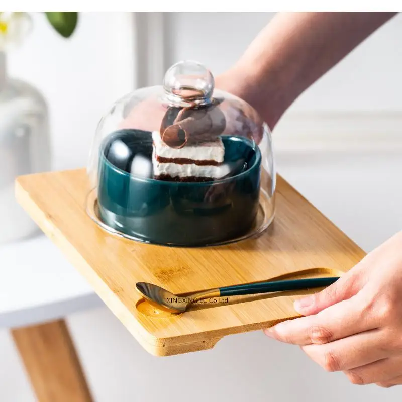 

Керамическая миска для десерта, стеклянная крышка, блюдо для закусок, фруктовый салат, японская посуда, домашний поднос для послеобеденного чая