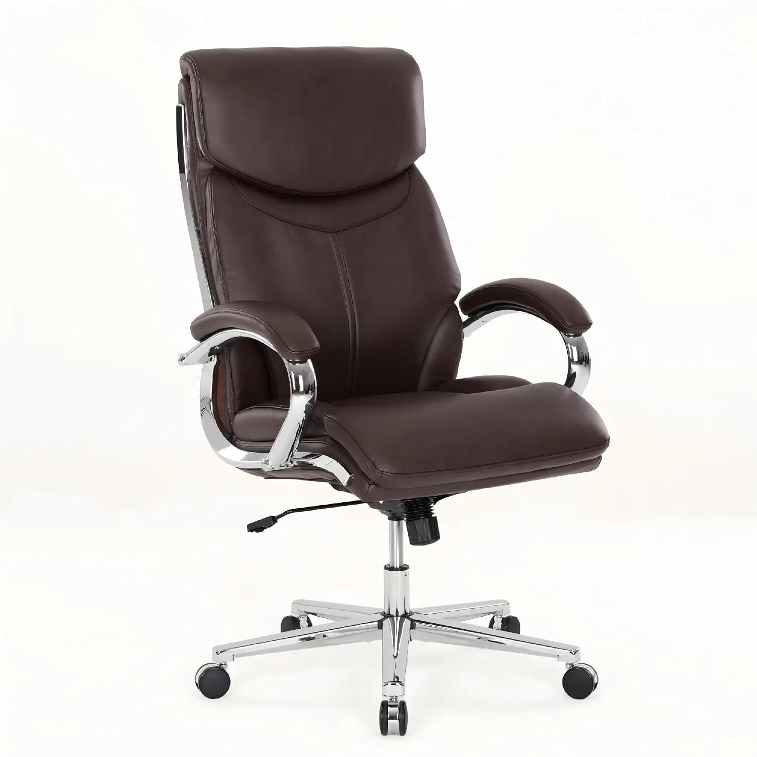 High Back Executive Chair, PU Leather Desk Chair with Thick Seat, Quiet Casters & Adjustable Tilt for Home, Brown, Customized