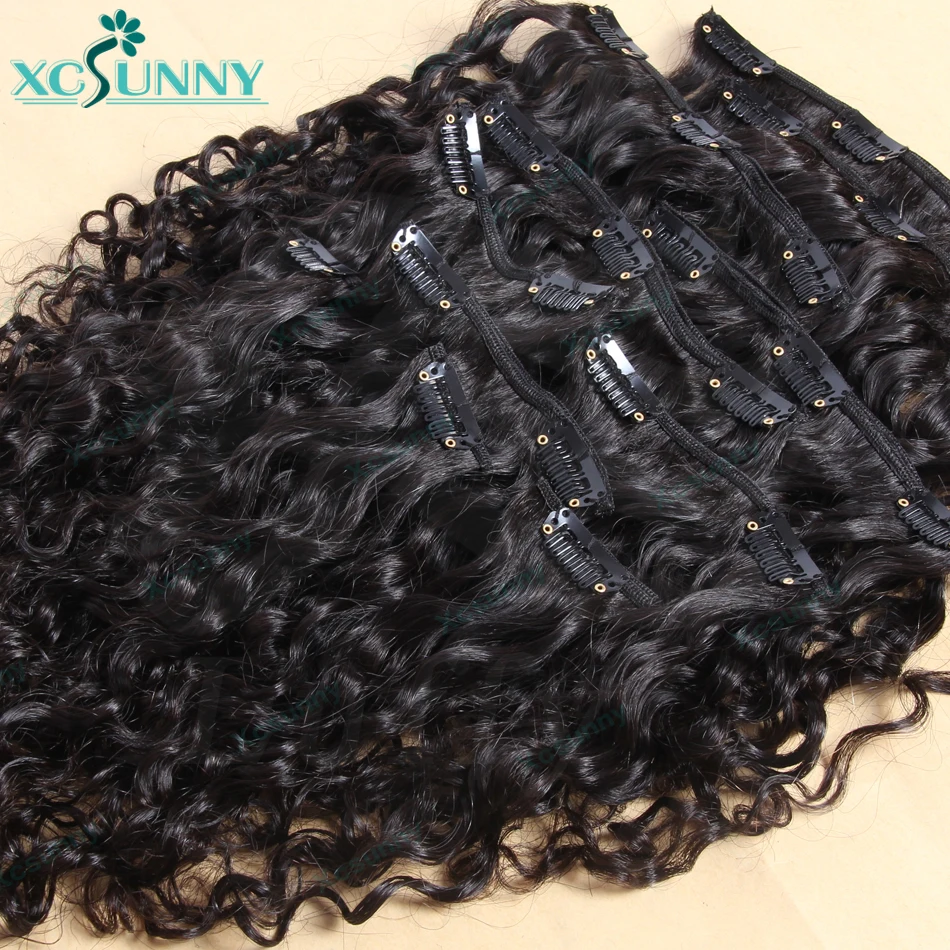 PU Clip In Hair Extensions Human Hair Water Wave Burmese Weft Clip Ins Extensions Curly 120g/140g/240g 8Pcs/10Pcs/Set