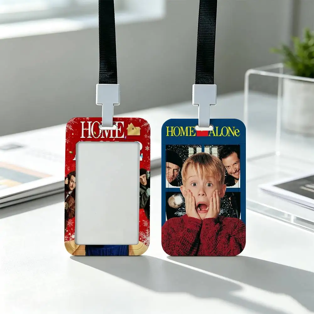 H-Home Alone Christmas Comedy Clear Window ID Card Holder Business Badge Holder With Neck Lanyard Office Work Permit Card Cover