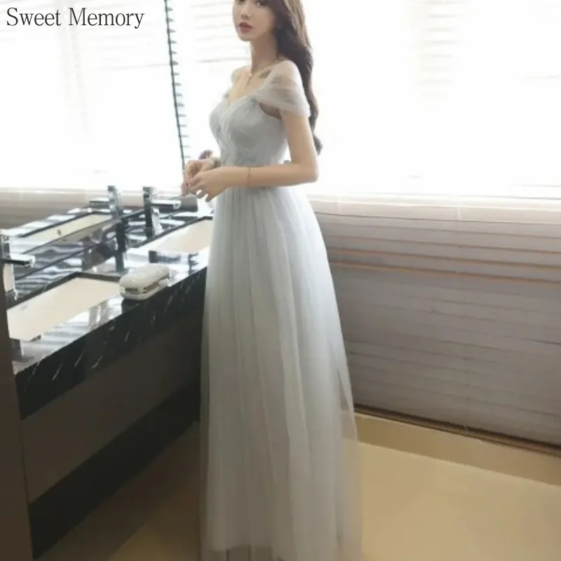 Custom Made A72 Sweet Memory CRYSTAL grey White abiti da damigella d'onore maglia Tulle lunghezza del pavimento Homecoming Birthady Party Dress