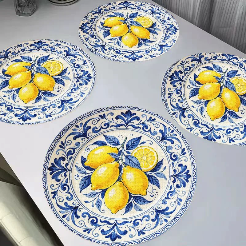 VIKAMA Retro Morris Deep Green Entangled Rose Lily Round Linen Placemats, Heat Resistant Table Mat for Table Decoration