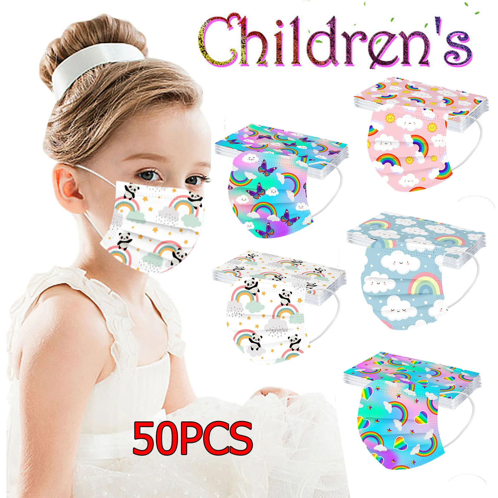 Kids Children\'s Mask Disposable Face Mask Industrial 3Ply Ear Loop 50PCS Mask