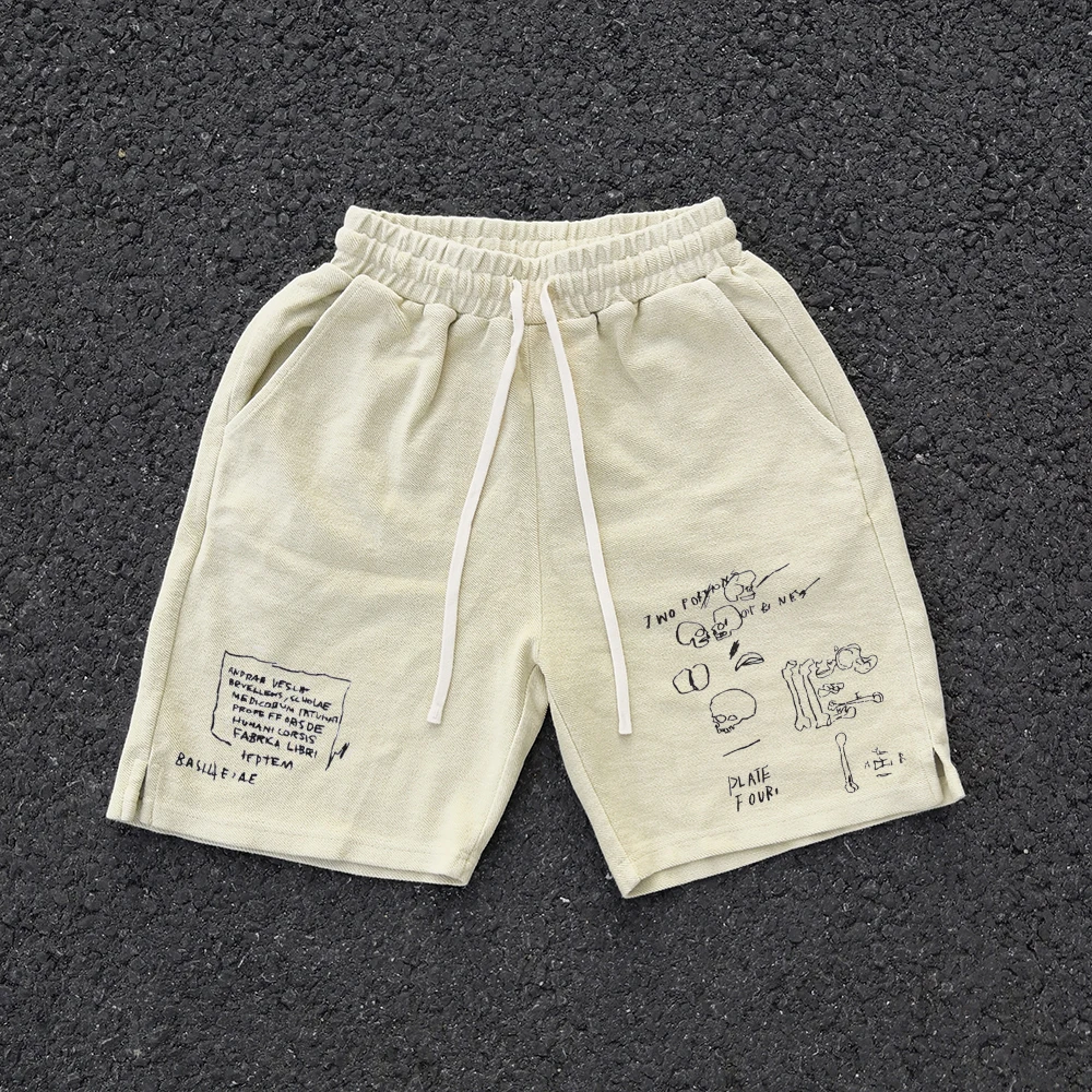 Retro Skull Pattern Wide Leg Short Pants American Style Funny Sporty High Street 5 Shorts Men's Clothing Youthful Vigor