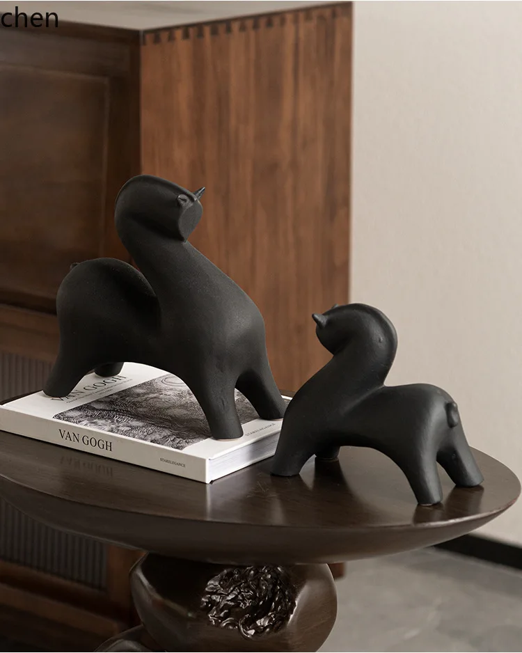 HXL Matte Black Horse Ceramic Soft Decoration Home Decor Entrance Display