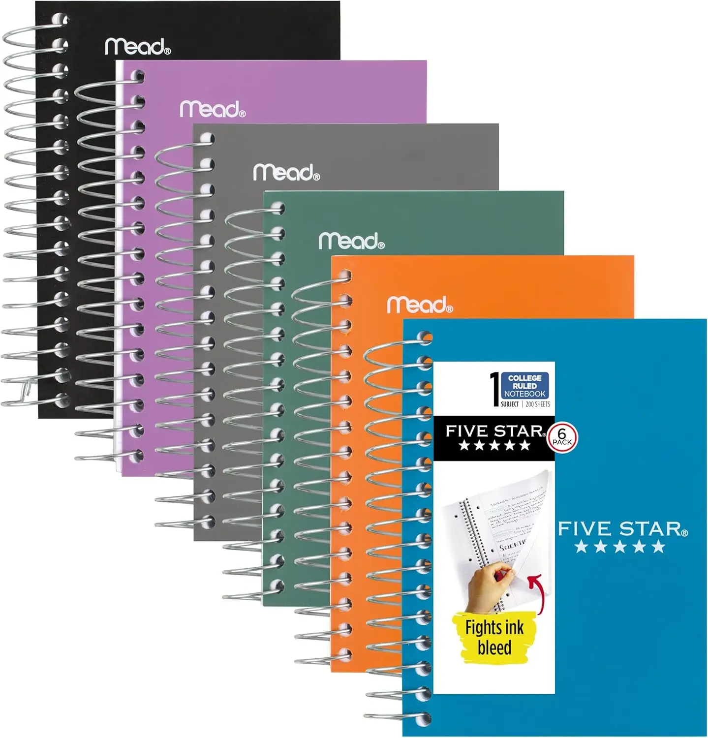 

College Ruled Spiral Notebooks 6 Pack, 200 Sheets Each, 3.5x5.5 Inches, Assorted Colors