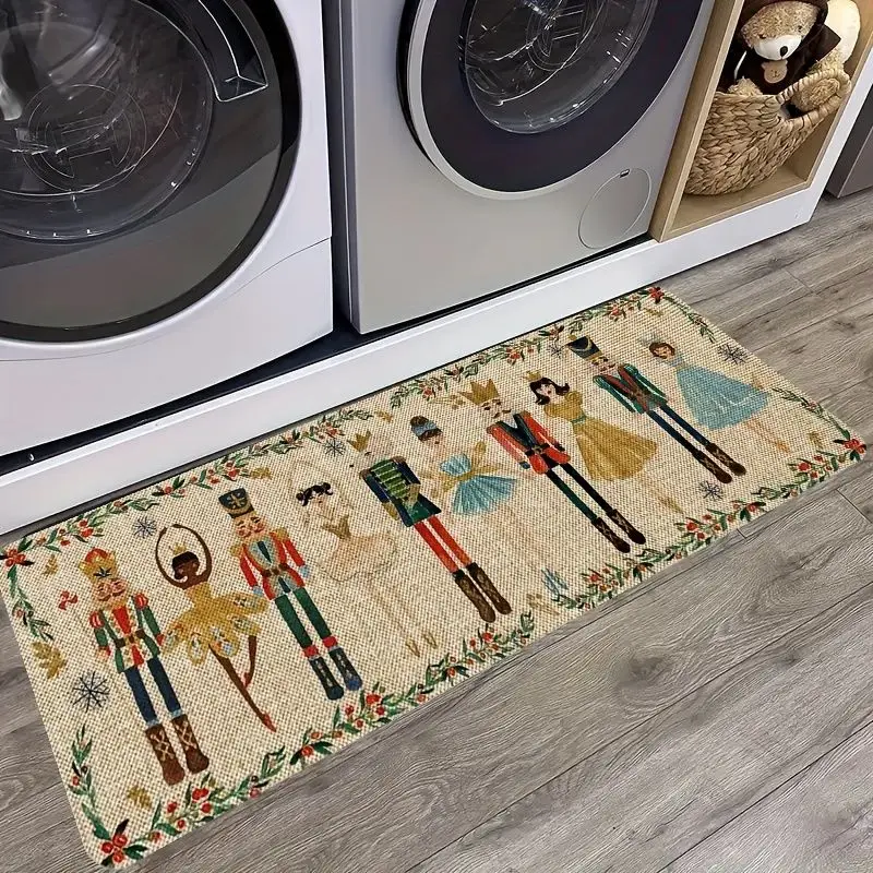 VIKAMA Nutcracker Christmas Kitchen Runner Soft Absorbent Flannel Entryway Mat Non Slip Hallway Rug Washable Holiday Home Decor