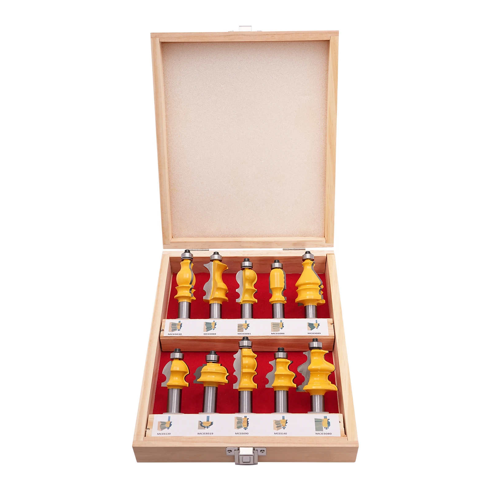

10PCS 1/2in Shank Router Bit Set Trimming Straight Beading Milling Cutter Carbide Cutting Woodworking Tools with Carrying Case