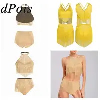 Trajes Cha Cha para mujer, traje de baile latino de Salsa con flecos, Top corto con falda de borlas, ropa de práctica puesta en escena, 2 piezas