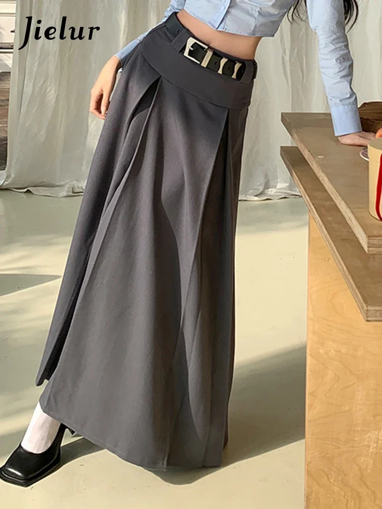 Jielur Summer New Solid Color Slim A-line Skirt Woman Casual Loose Simple Women's Skirt Black Grey Street Chicly Skirt Female