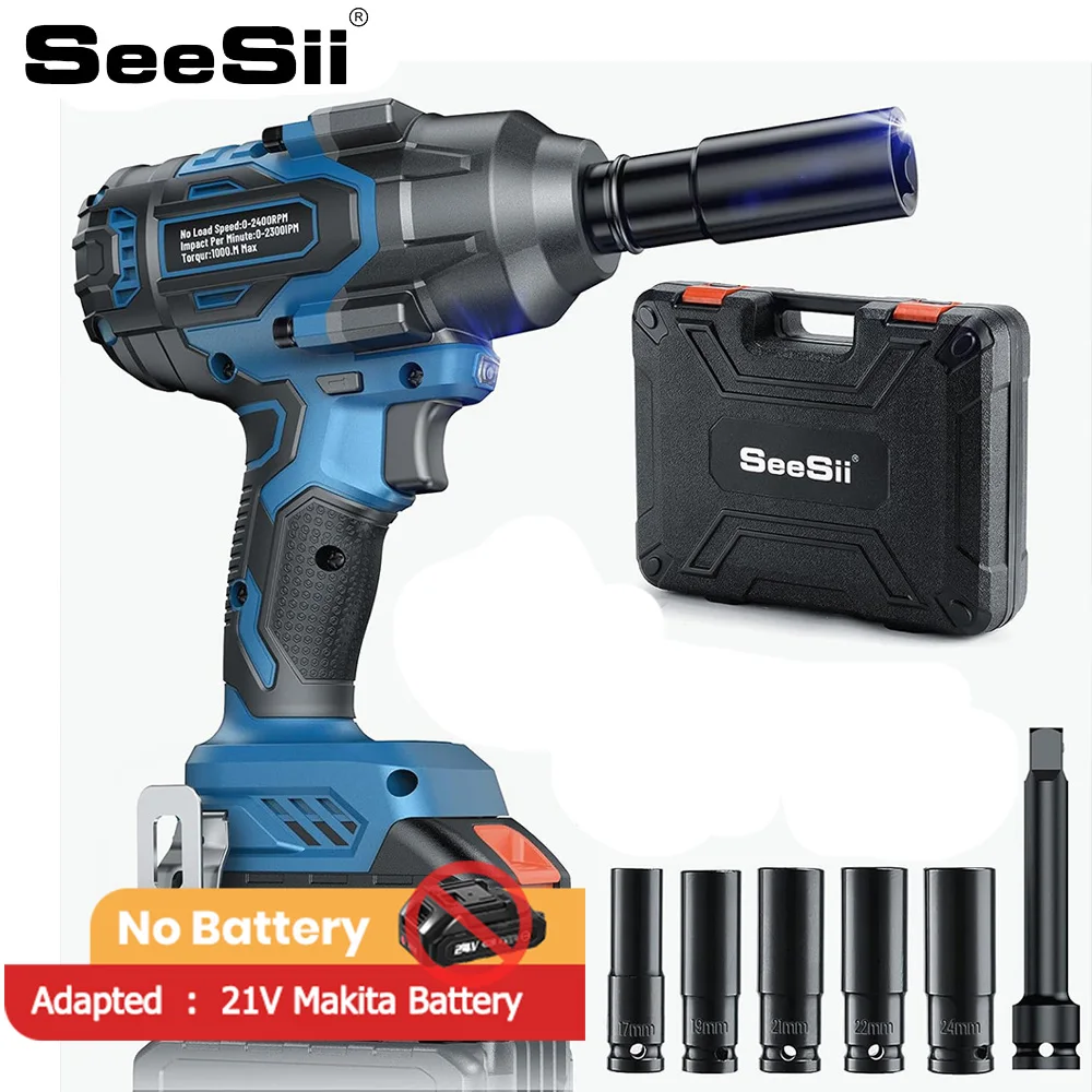 

SEESII WH760 1000Nm Brushless Impact Wrench Cordless Electric Wrench without battery Car Repair Tools For Makita 18V Battery