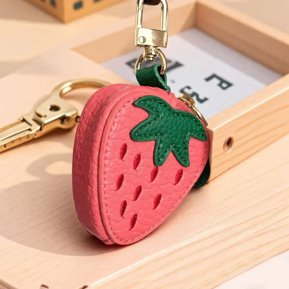 Simpatico portamonete in pelle borsa per auricolari cerniera portafoglio a forma di frutta portachiavi ciondolo per ragazza donna portamonete regalo fragola