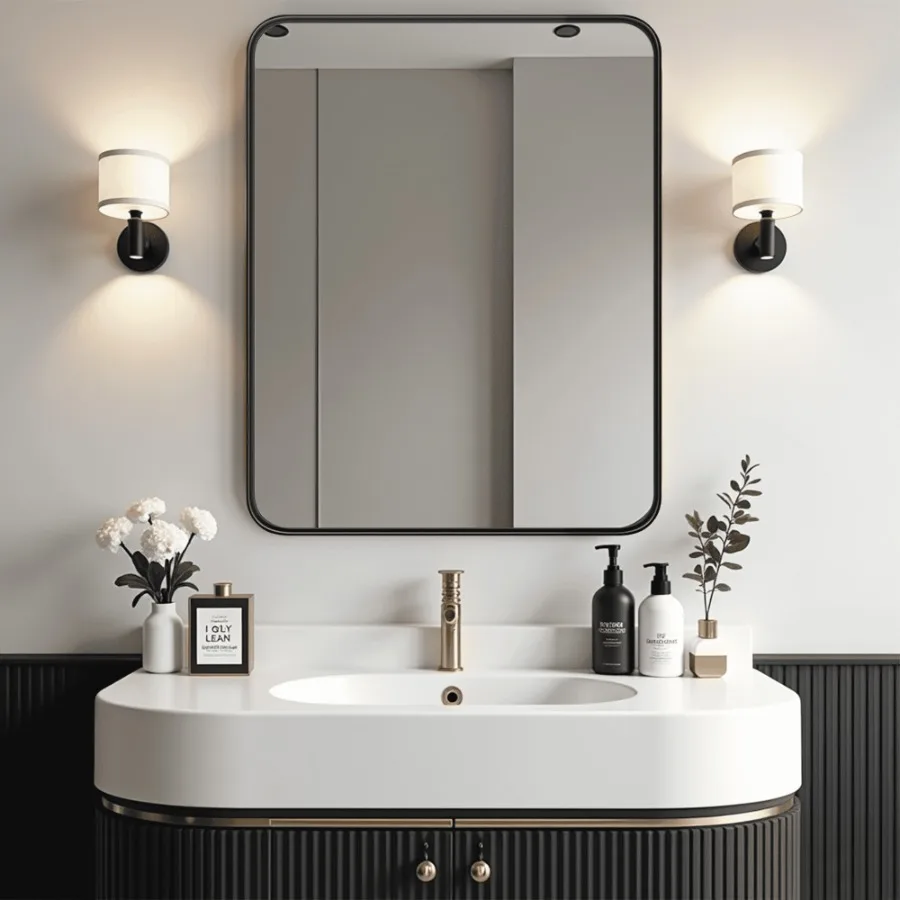 

30"×22" Bathroom Vanity Mirror for Wall Aluminum Alloy Framed Wall Mirror Black