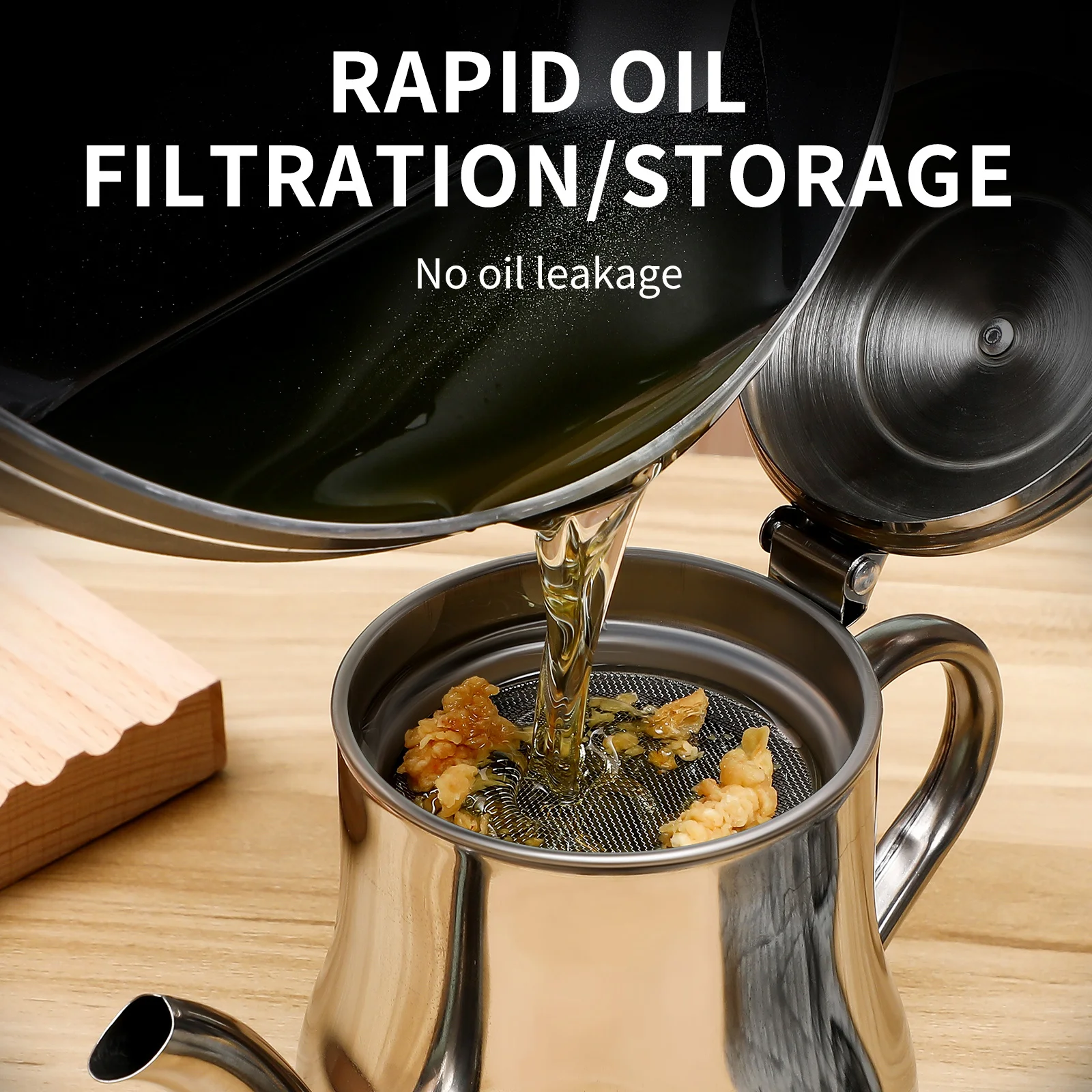 

1pc Stainless Steel Container Large Capacity Oil Can With Filter Screen Kitchen Storage Bottle Grease Can Oil Strainer Pot For