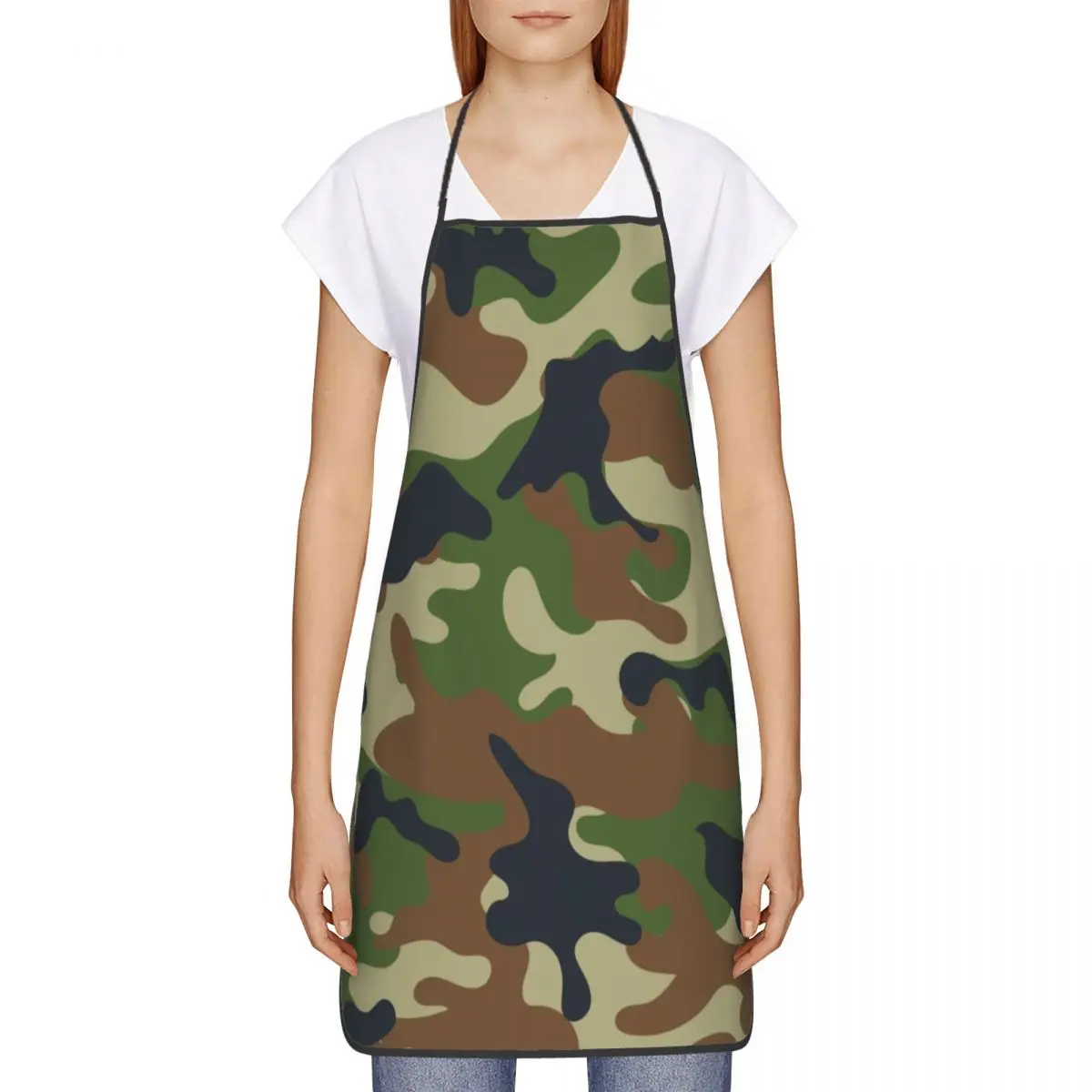 Unisex Woodland Camouflage Kitchen Chef Cooking Baking Apron Men Women Military Army Camo Tablier Cuisine for Gardening