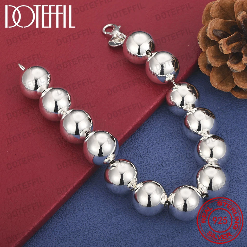 925 Sterling Silber 8-Zoll 14mm Zartes Poliertes Rundes Perlenarmband, Modisches Damen-Partyschmuck-Accessoire