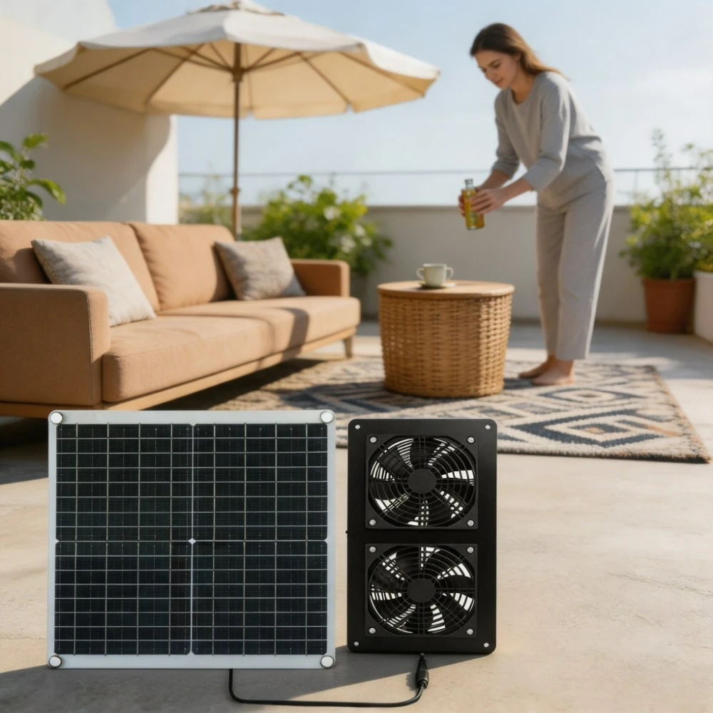 Solar 20W Powered Dual Vent Exhaust Fan IP65 Waterproof Monocrystalline Solar Panel Kit for RV Camper Greenhouse Chicken Coop