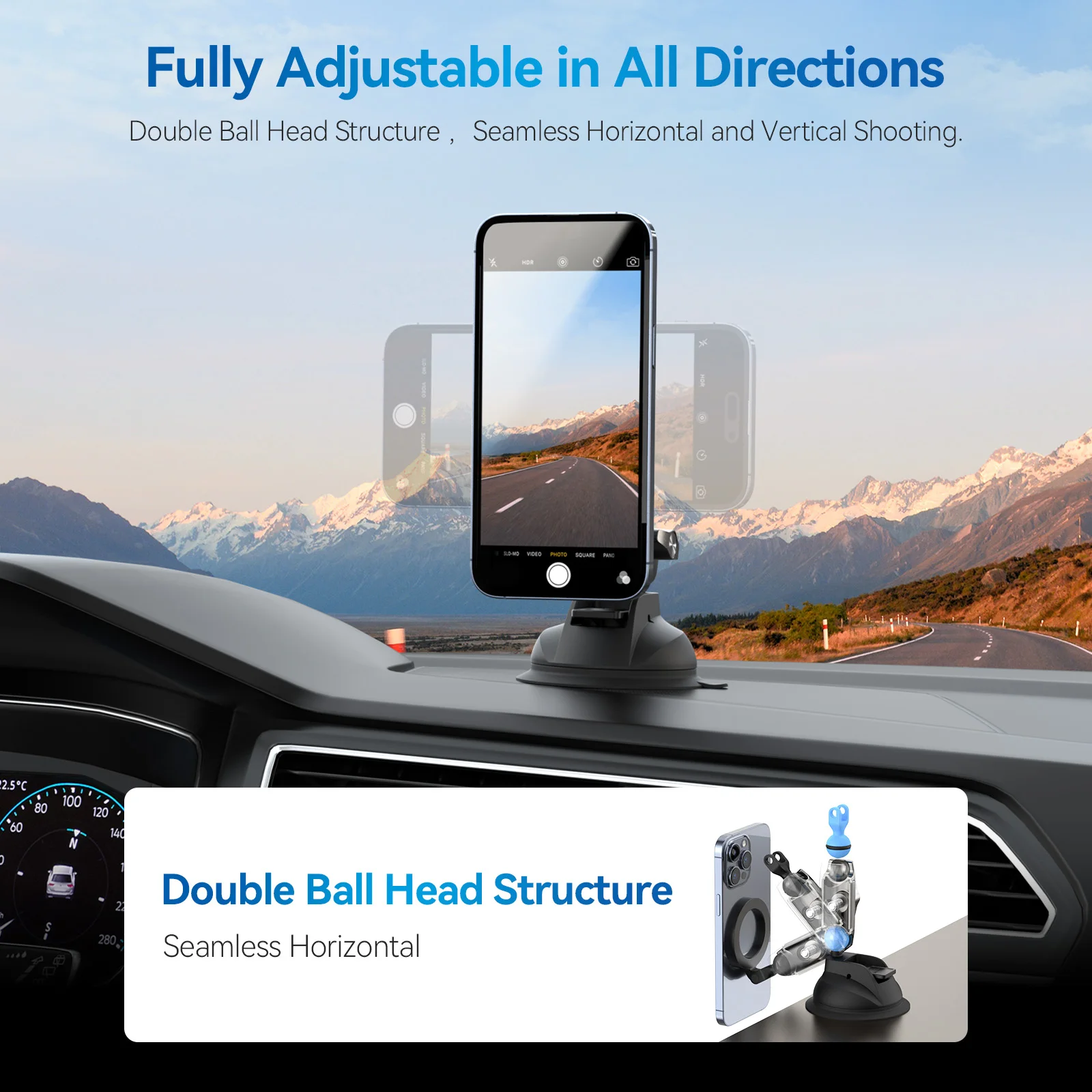 TELESIN Magnetic Car Phone Holder Suction Cup 360° Adjustable Car Mount Stand For Mobile Phone Iphone HUAWEI SAMSUNG XIAOMI