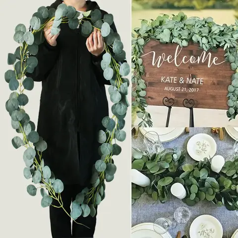 Artificial Plant Eucalyptus Vine Outdoor UV Resistant Hanging Plants for Wall Home Room Party Decor Wedding Garland Decoration