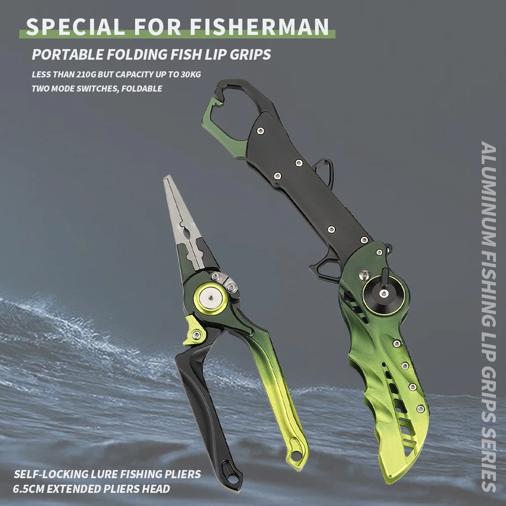 

Aluminium Self-Locking Line Fishing Pliers Grips Set High Quality Green Black Scissors Folding Fishing Equipments Tools