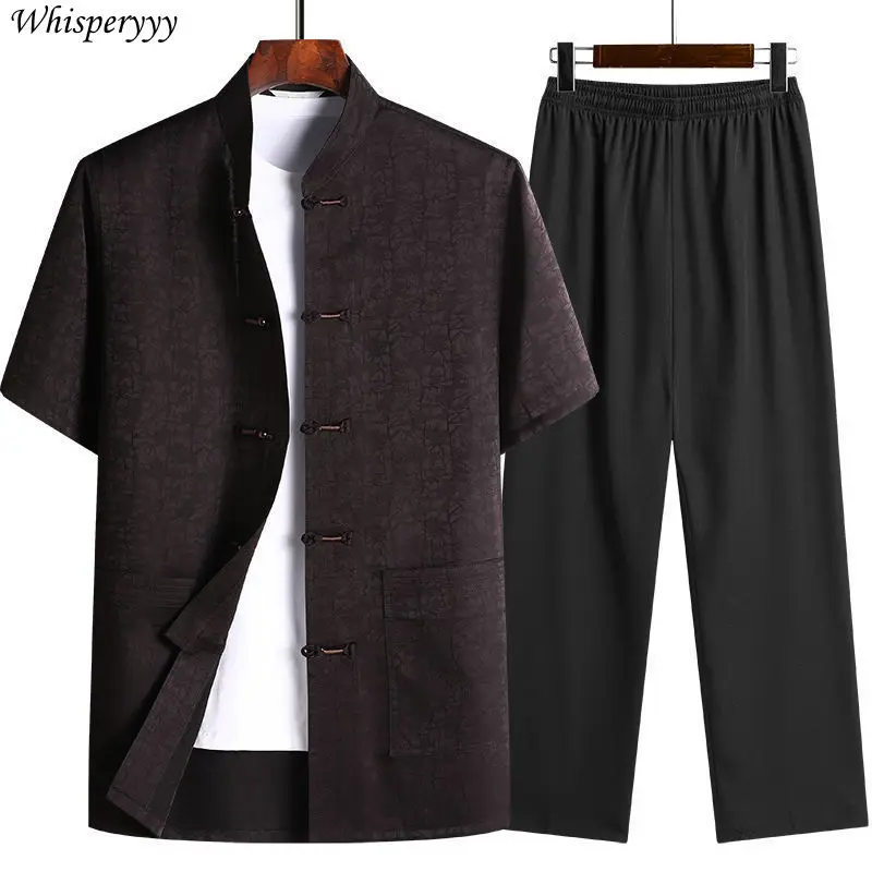 

2025 китайский стиль Тан костюм мужской летний с коротким рукавом Тайчи униформа костюмы Ушу кунг-фу одежда для взрослых боевое представление Тайцзи