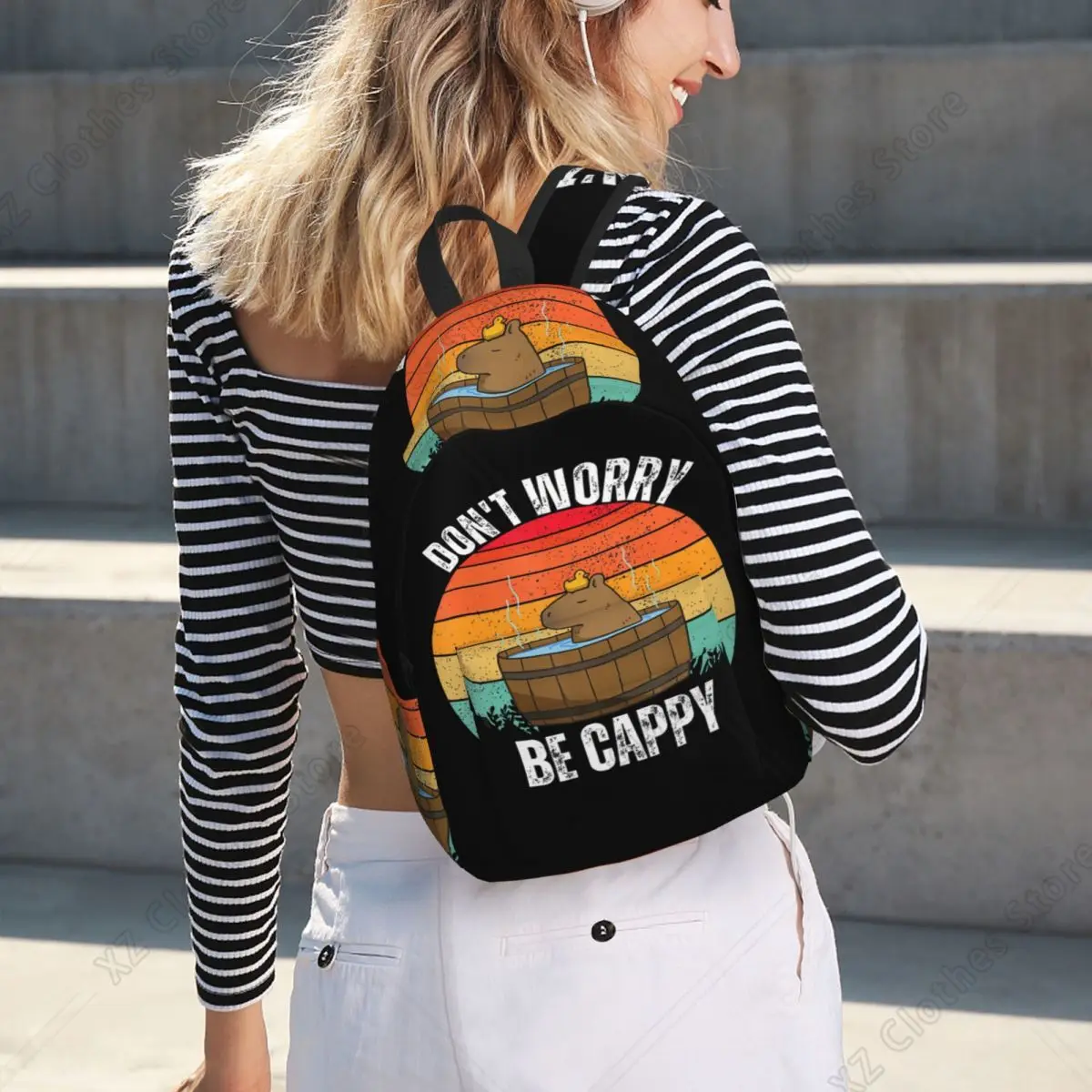 Don't Worry Be Cappy Capybara Student Backpack School Bag Hiking Travel Daypack for Men Women Bookbag Shoulder Bags