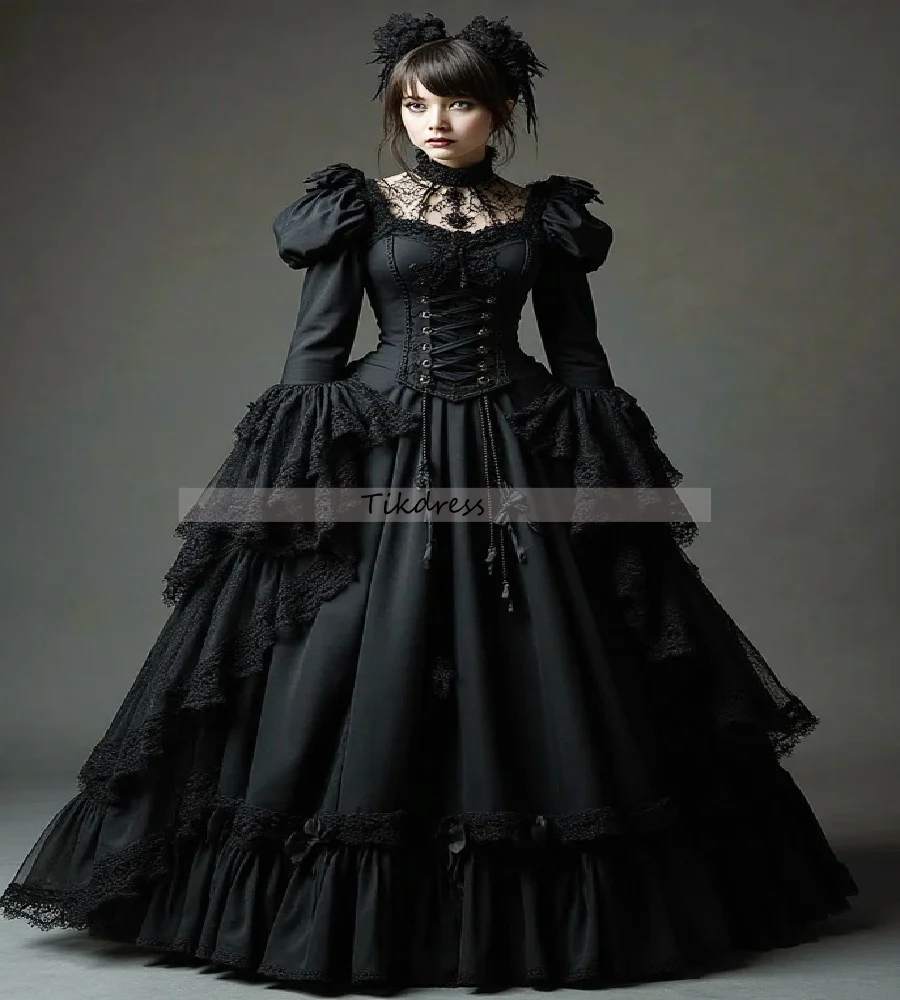 

Dark Romantic Black Gothic Wedding Dress With Belle Sleeves Lace Victorian Renaissance Bridal Dress Witchy Medieval Customized