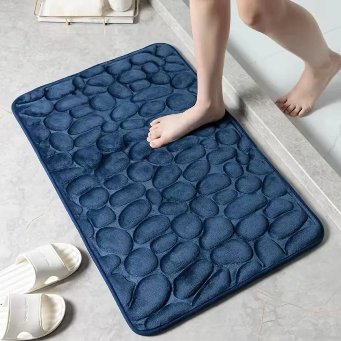 1pc Memory Foam Embossed Velvet Carpet Bathroom Living Room Non-Slip Mat Cobblestone Floor Mat Home Furnishings image 5