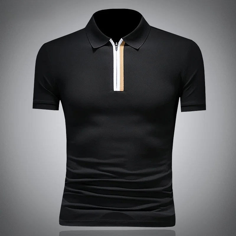 

Мужская модная повседневная футболка-поло с отложным воротником, коротким рукавом и молнией, в уличном стиле, летняя