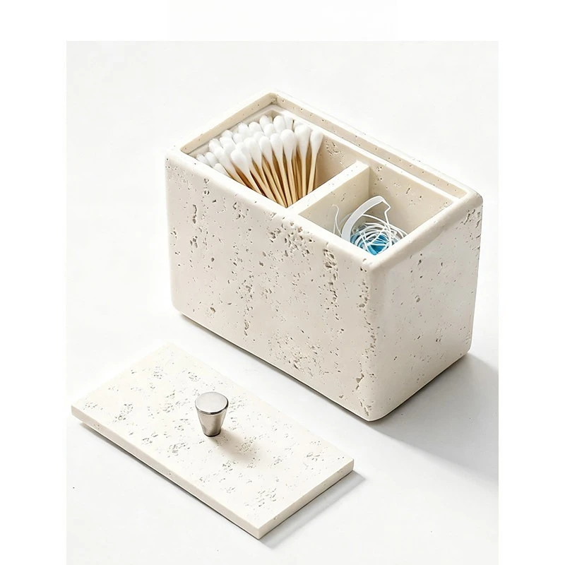 Premium Stylish Double-Compartment Cotton Swab & Toothpick Holder Jar, High-End Multifunctional Floss Organizer for Home Decor.