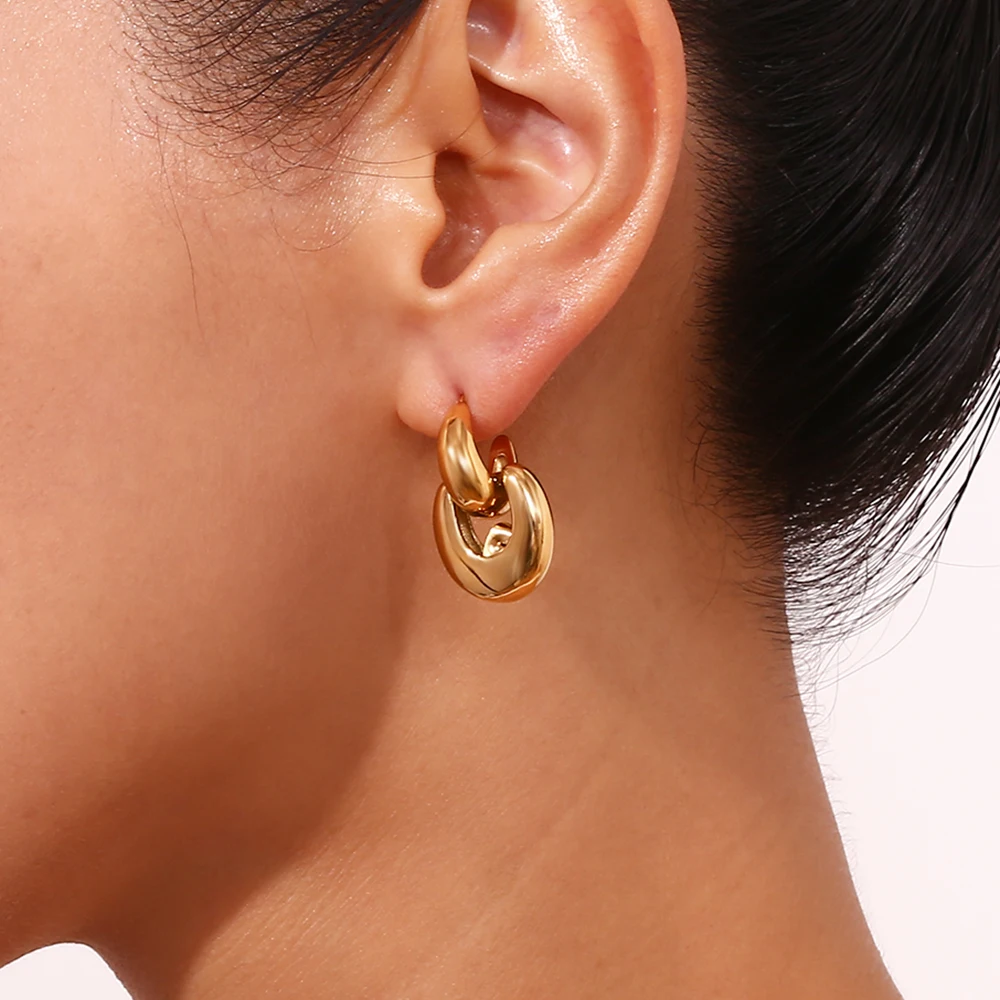 La.Muses C-type U-shaped Splicing Stainless steel Women\'s Earrings Waterproof Fashion Design Women\'s Simple Jewelry Gift