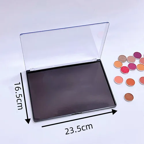 Imagen 2 del producto Paleta de sombra de ojos de plástico magnética vacía grande XL, caja de almacenamiento de maquillaje, tapa transparente y 20 pegatinas adhesivas de Metal