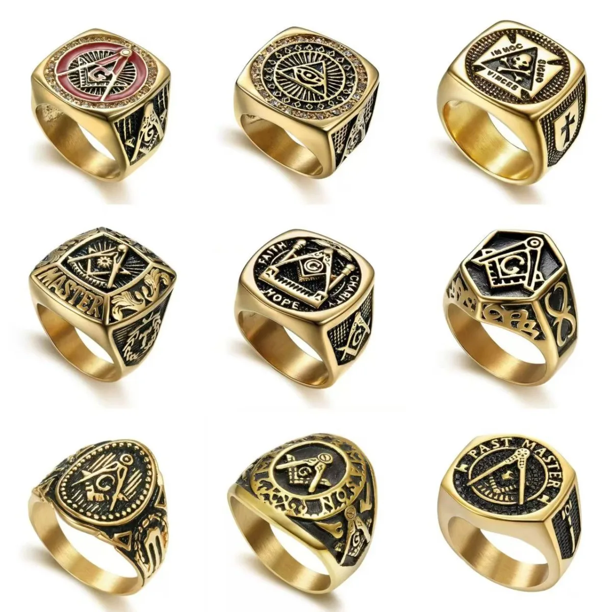 

Vintage The Masonic AG Emblem Square Rings for Men Stainless Steel Freemasonry Punk Jewelry All-seeing Eye Shaped Mysticism Gift