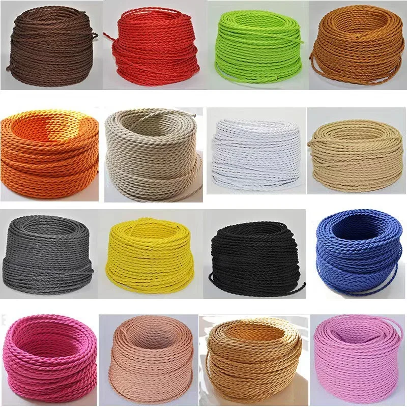 10 meters Fabric Cable cord for Vintage Pendant light 110/220V Decoration lamp Cables Gold Knitted Cloth Twisted Electrical Wire